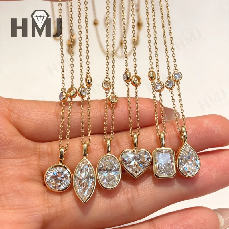 Lab Grown Diamond Pendant Necklace 2ct DEF VS Marquise Cut Genuine 10K Gold Wedding Chain Charms for Lady Premium Jewelry Gifts