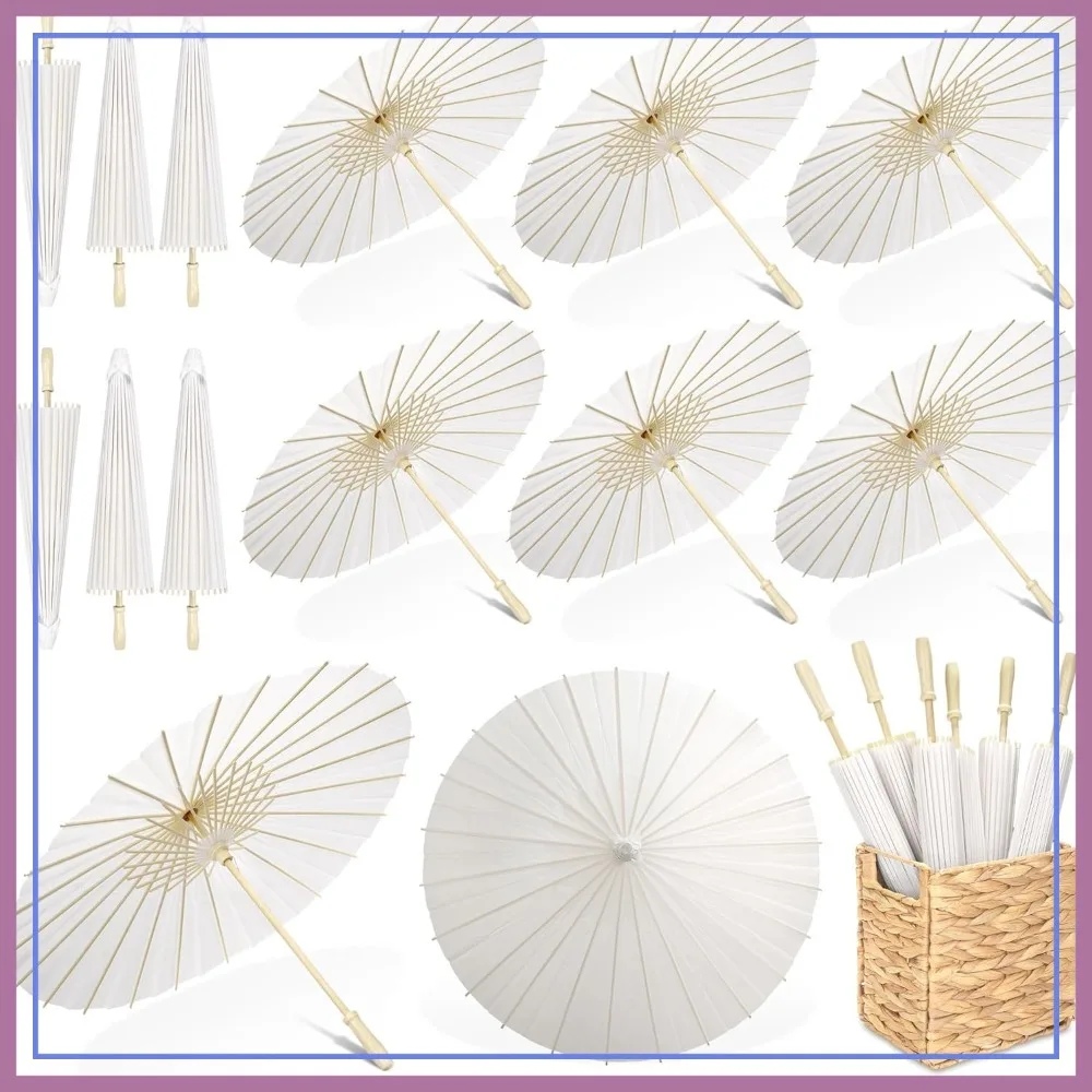 

12 Pack White Paper Umbrellas 23.6 Inch Wedding Decor Photography Props
