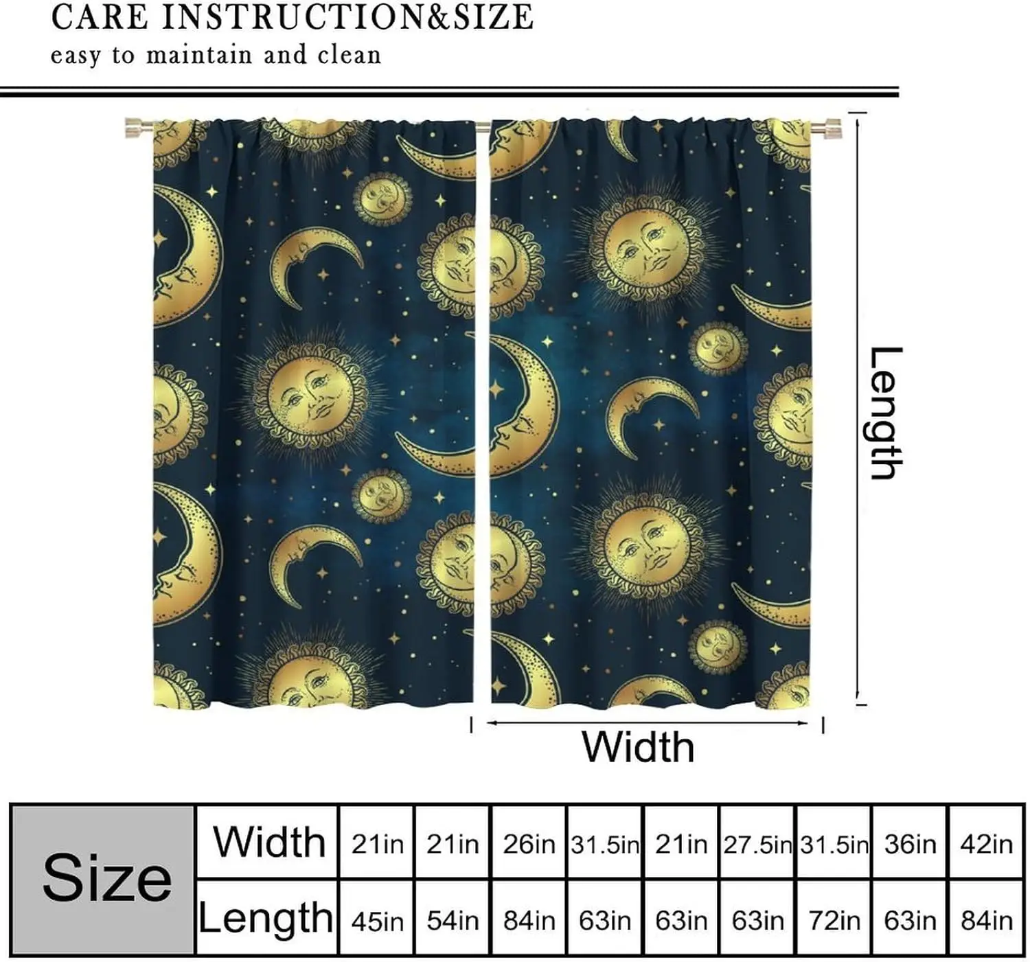 Decorative Celestial Astrology Curtain Window Drapes Blue Gold Galaxy Sun Moon Zodiac Tapestry Polyester Home Decor