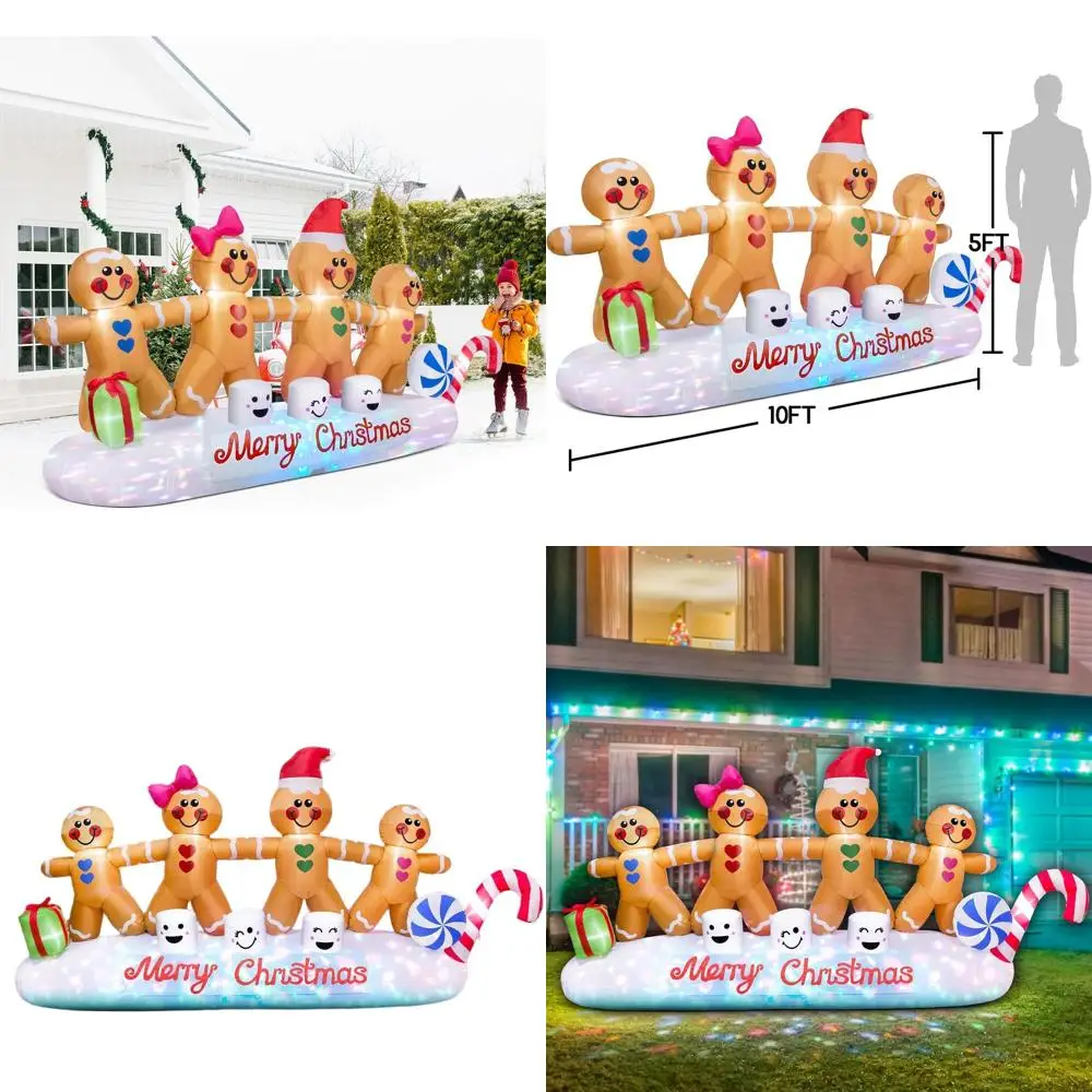 

10-футовый уличный рождественский надувной пряничный человечек с вращающимися светодиодными фонарями для праздничного декора газона