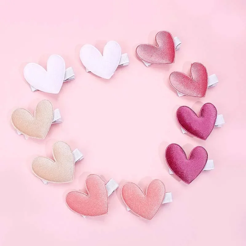 Oaoleer 10Pcs Cute Heart Shape Hairpin For Baby Girl Solid Velvet Hair Clips Barrettes Child Side Clip Headwear Hair Accessories