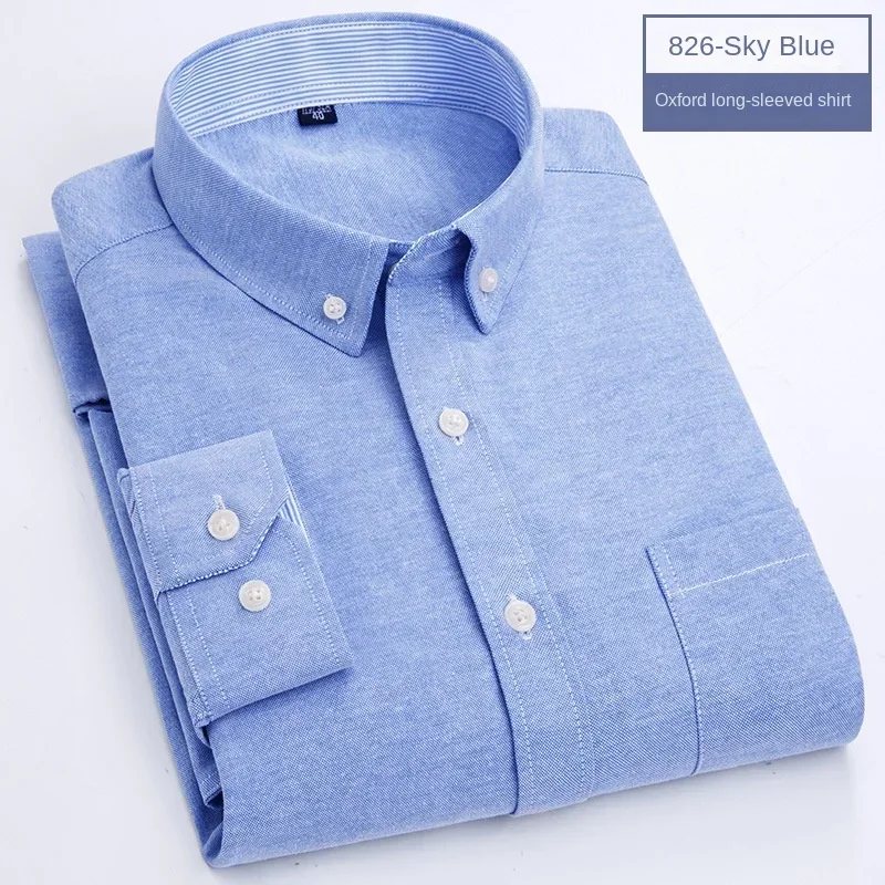 White Shirt，men\'s Oxford Textile Shirt Casual Long Sleeve Solid Color Men\'s Fashion Slim Fit Business Shirt Tide Wholesale