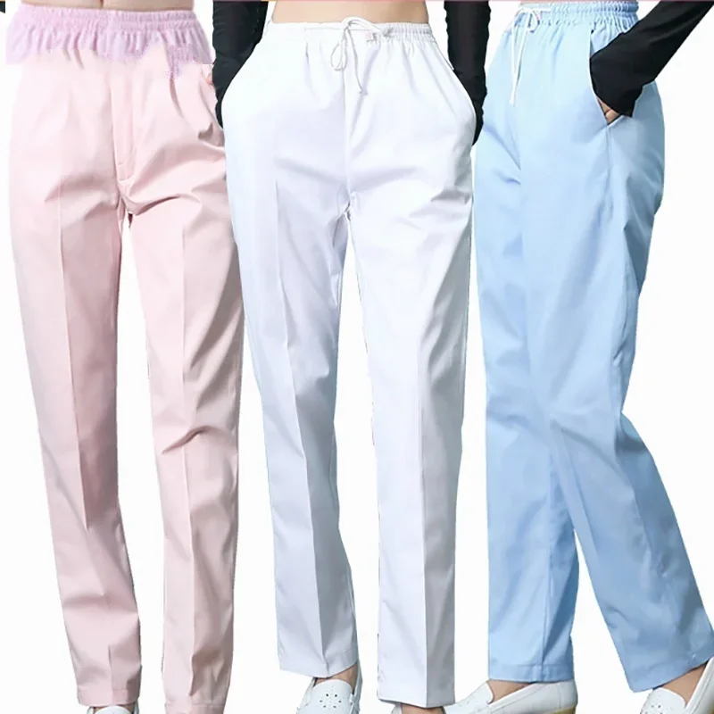 Nurse Pants Scrubs Women Elastic Waist Medical Lab Hospital Doctor Works Trousers with Pockets