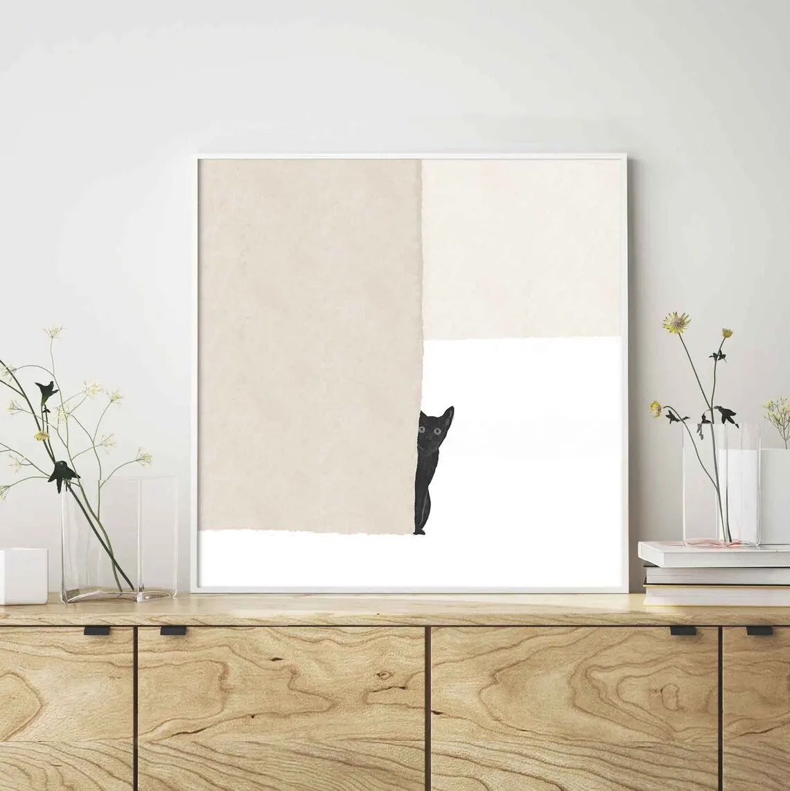 Abstract Black Cat Poster, Printable Wall Art, Minimalist, Living Room Decor, Abstract Wall Art, Boho Home Decor, Cat Silhouette