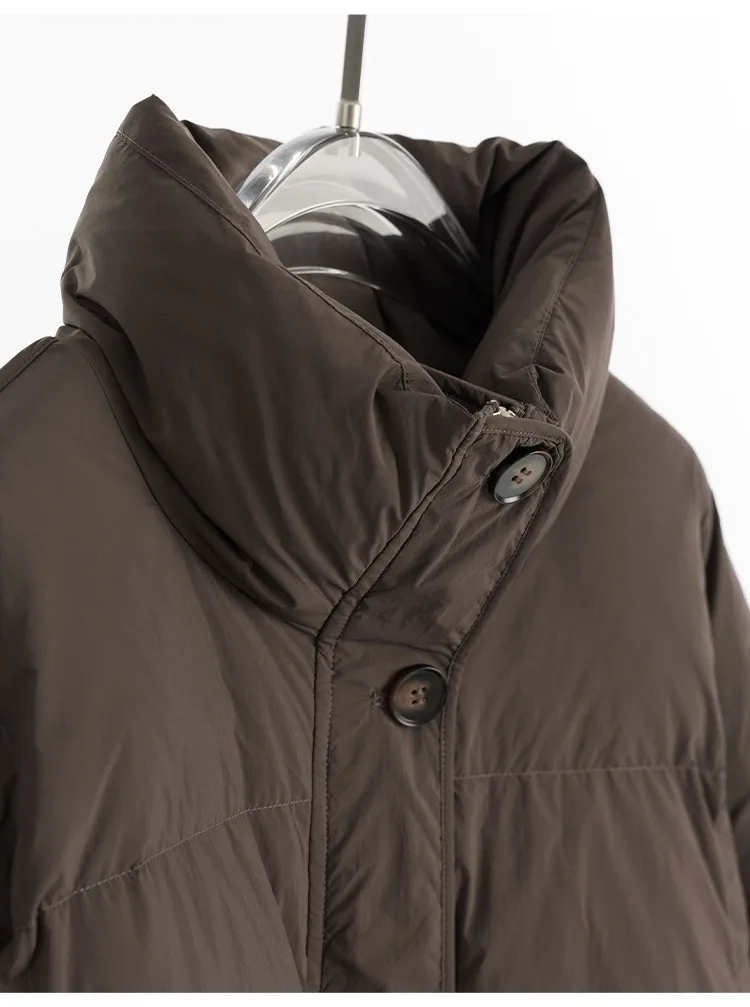 Women's Mid-Length Oversized down Jacket with Stand Collar, Warm Oversized Jacket Filled with White Duck Down, New Winter 2025 Model