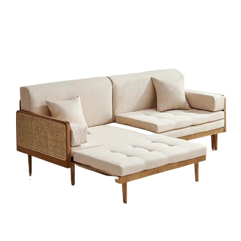 New Chinese rattan sofa household multi-functional telescopic push-pull solid wood concubine sof