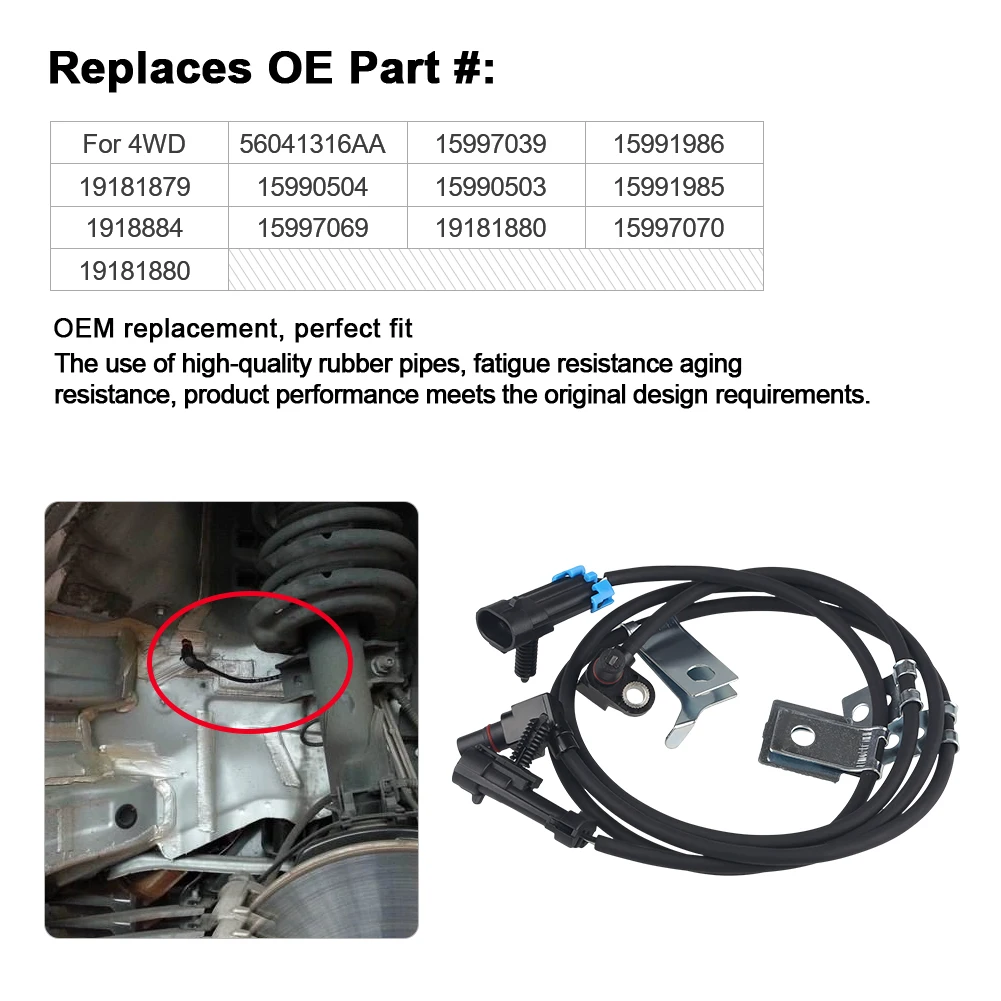 フロントABSホイールスピードセンサー,1996-51, 2ピース,15991986, 15997039用,シボレーサブアーバン,シルベラード,タホ,ユコン,キャデラック用