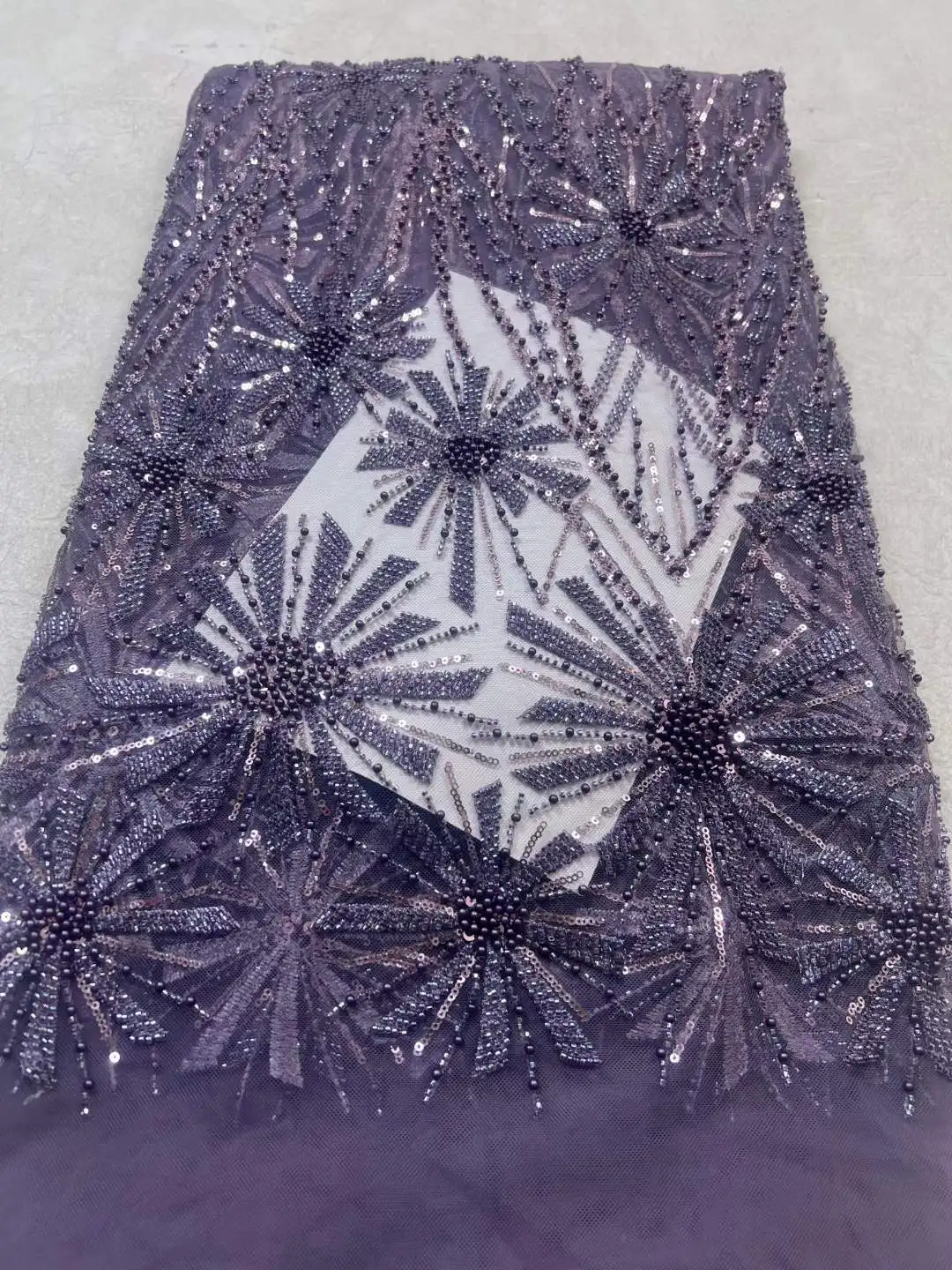 Tissu Africain en Dentelle Perlée, Broderie Élégante à la Mode, Fait à la Main, Paillettes Françaises NigWin, pour Mariage, 2024