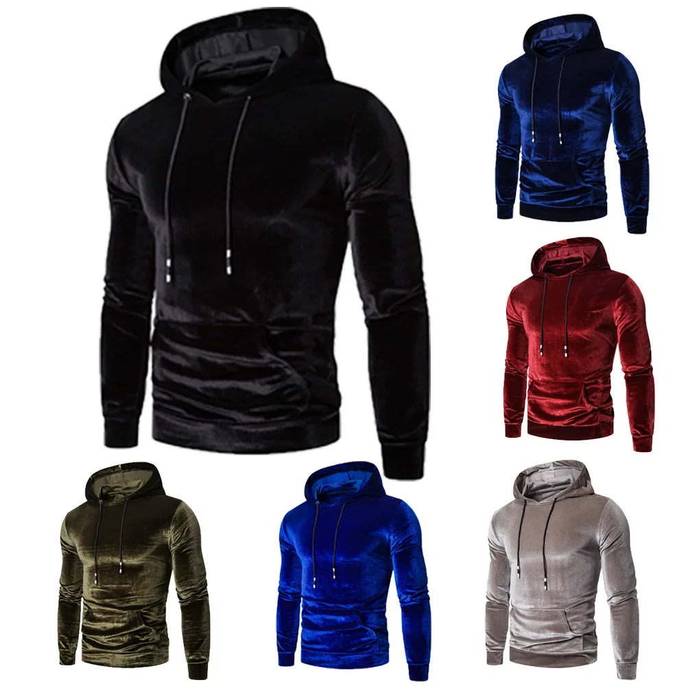 

2023 Autumn/Winter Fashion Casual New Men's Velvet Solid Color Sweater Fashion Hoodie