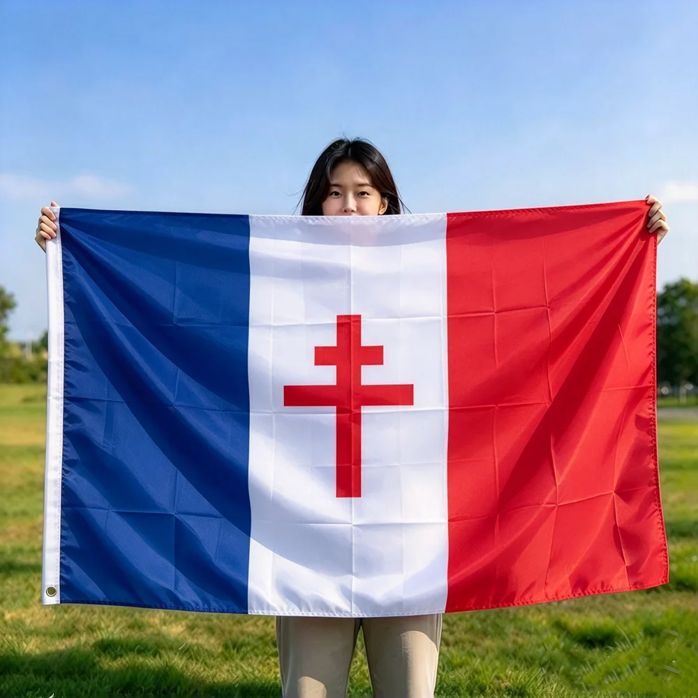 Free France Flag 1940-1944 (90x150cm/3x5FT) -Polyester Historical Banner, WWII French Resistance Ensign for Collector Display
