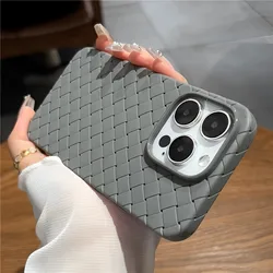 Titanium gray woven pattern silicone phone case for iPhone 15 14 13 12 11 Pro Max Plus shockproof heat dissipation soft cover
