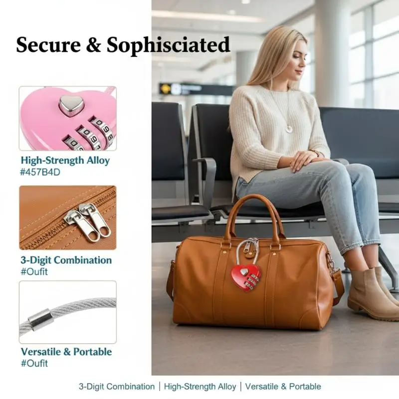 Heart Shape Combination Padlock with 3 Digits for Travel and Gym Locker