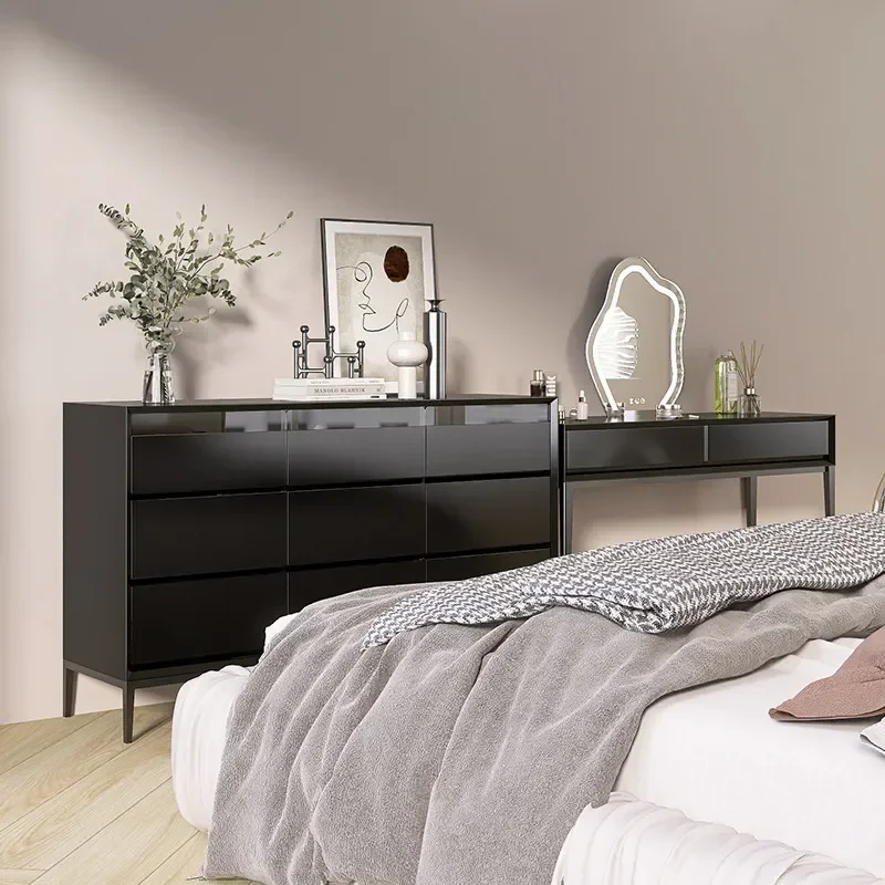 Italian Minimalist 9 Drawer Chest Cabinet Nordic Modern Living Room Bedroom Storage with Damping Drawers and Fingerprint Lock