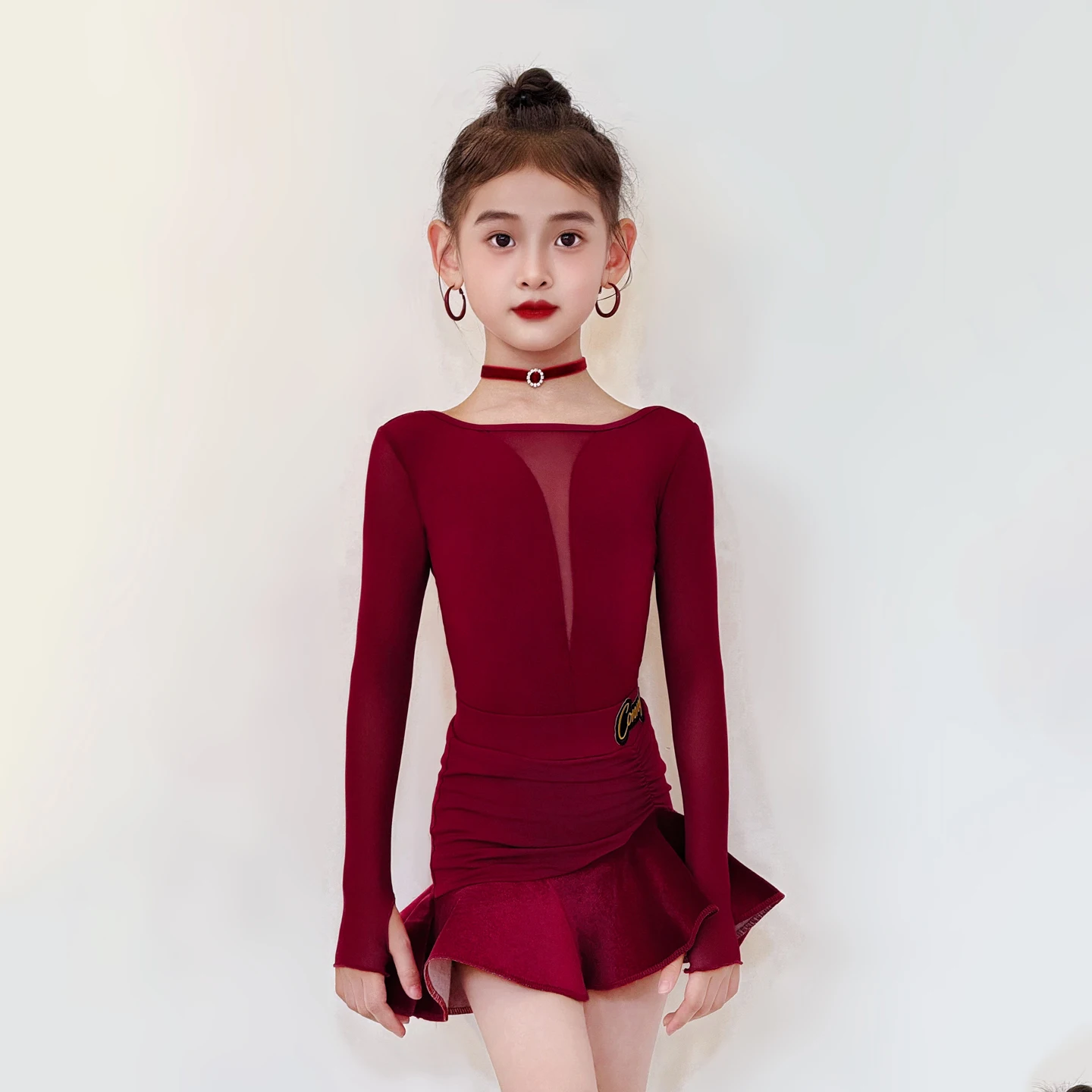 

Детские костюмы для бальных танцев, красное платье для соревнований по латинским танцам, одежда для латинских танцев для девочек, национальный стандарт, XS10378