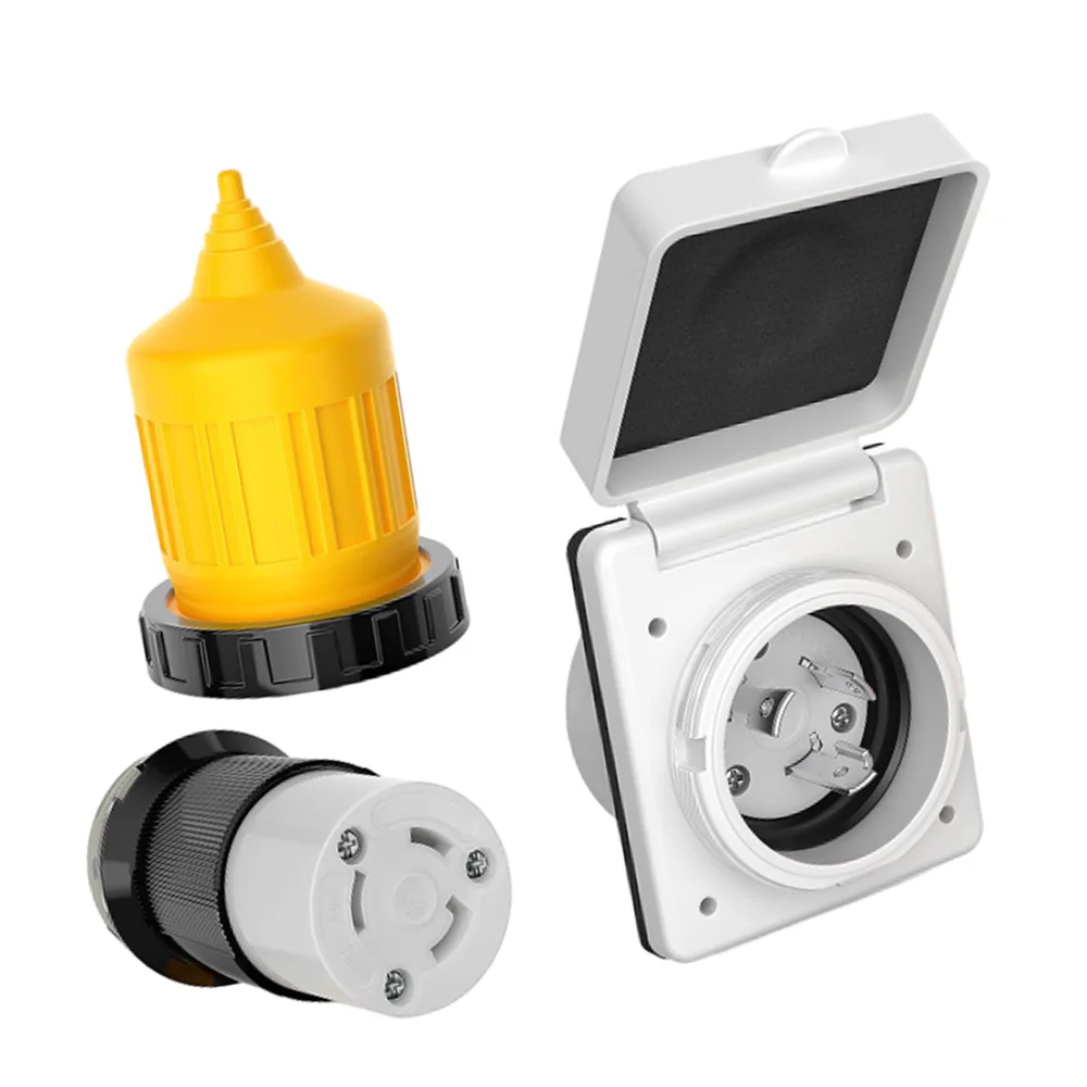 RV 30 AMP Power Inlet 125V Power Plug NEMA L5-30P L5-30R Female Twist Locking Connector with Waterproof Cover Boot Kit