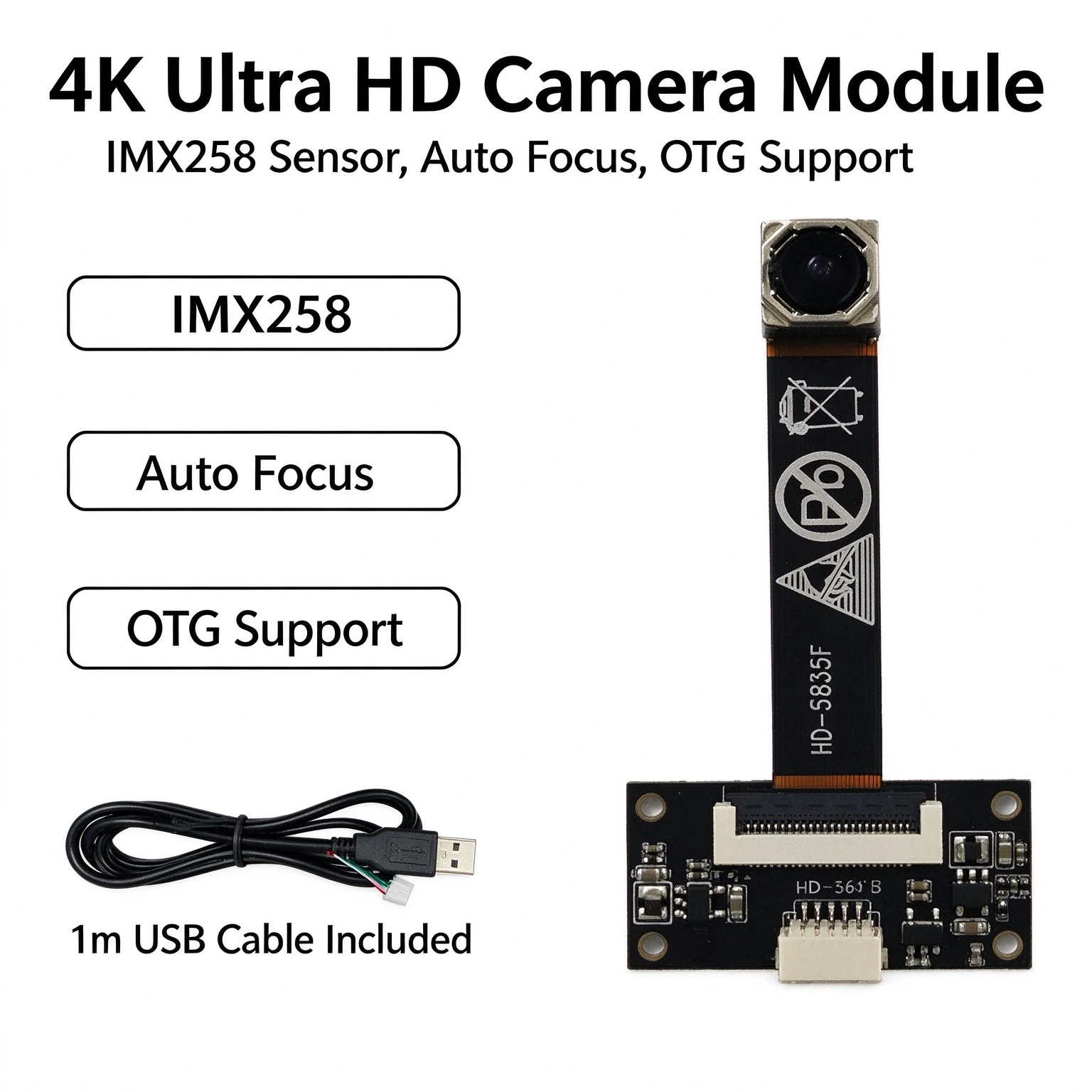 IMX258 12MP 4K HD Camera Module 35mm Short FPC Cable Auto Focus USB OTG 16MP Camera Module