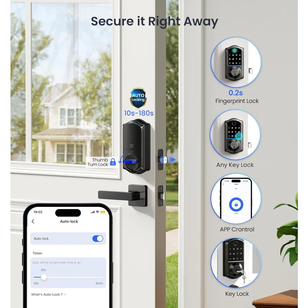 Okucia do drzwi i zamki/Zestaw inteligentnego zamka do drzwi wejściowych z czytnikiem linii papilarnych, sterowanie przez aplikację, zamka zatrzaskowego bezkluczykowego z dostępem, inteligentny zamek zatrzaskowy