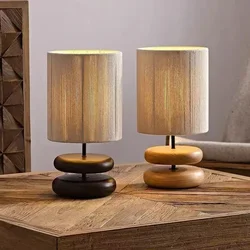 Modern Japanese Wood Table Lamp Rope Weaving Lampshade Walnut Color For Hotel Bedroom Bedside Living Room Decoration Lighting PL