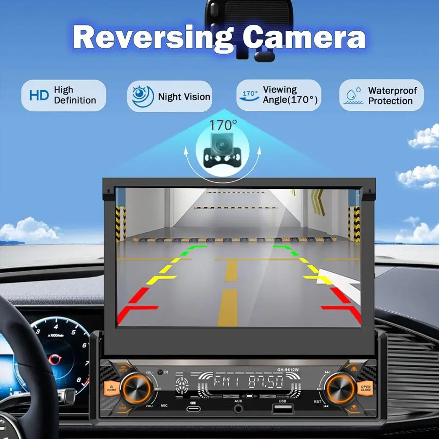 Автомобильный радиоприемник Din с сенсорным экраном 7, моторизованный откидной выход, совместимый с Apple CarPlay, беспроводная автомобильная стереосистема Android Auto, Bluetooth TypeC, США