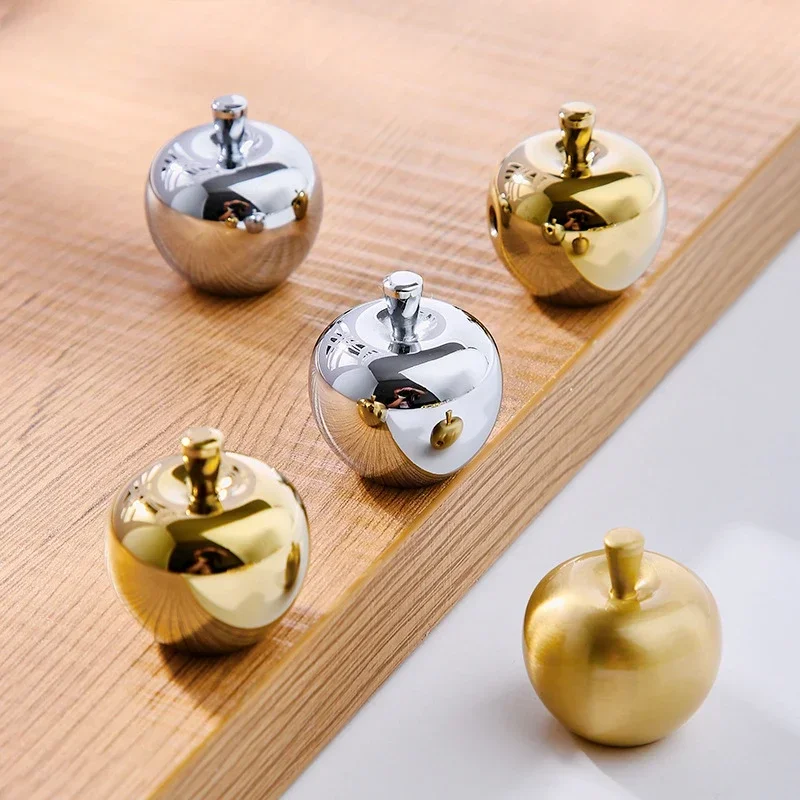 Brass Apple Wardrobe Door Knobs Handles Chrome Plated Silver Modern Light Luxury Single Hole Drawer Knobs Cabinet Handles