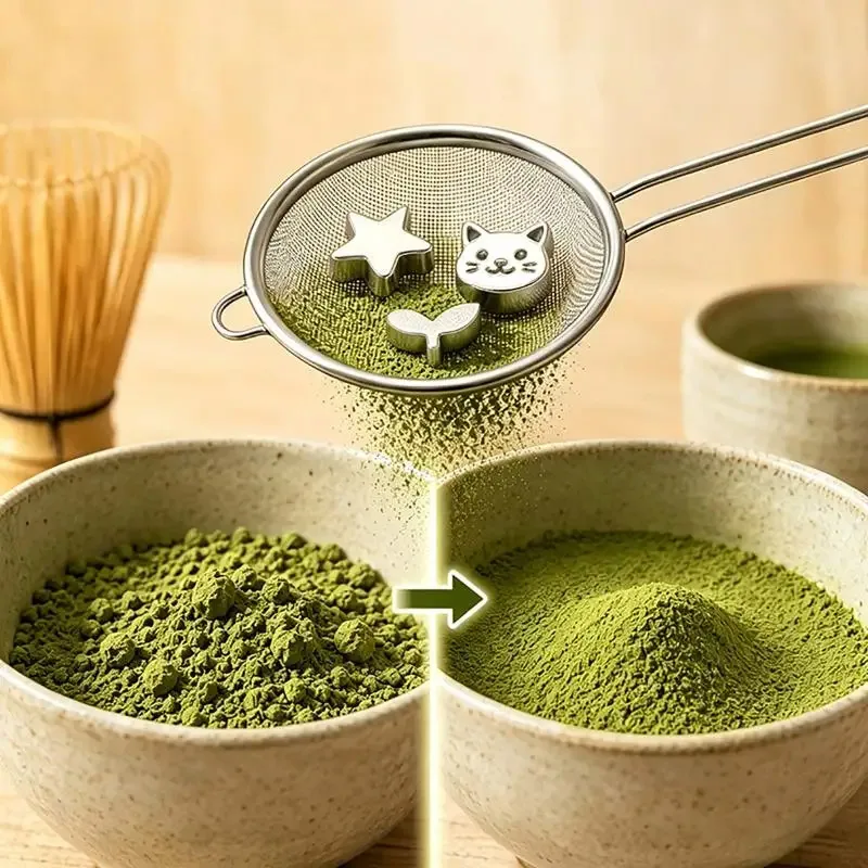 Stainless Steel Matcha Sieve Fine Mesh Anti Clumping Portable Baking Tool Cute Animal Decor For Picnic Cafe Matcha Preparation
