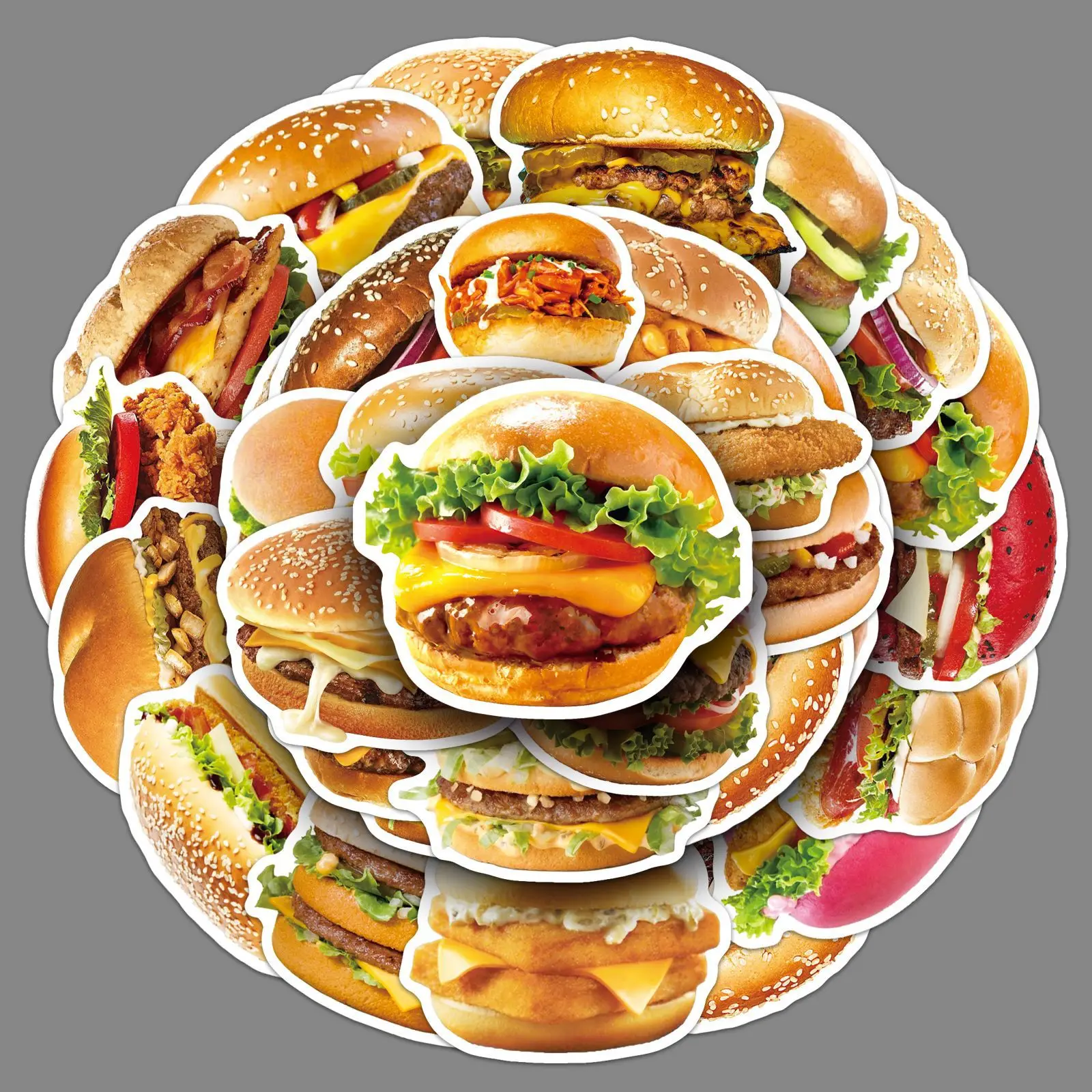

50PCS Fast Food Realistic Food Hamburger Food Sticker Cartoon Creative Decoration Water Cup Stationery Box Laptop Graffiti Decal