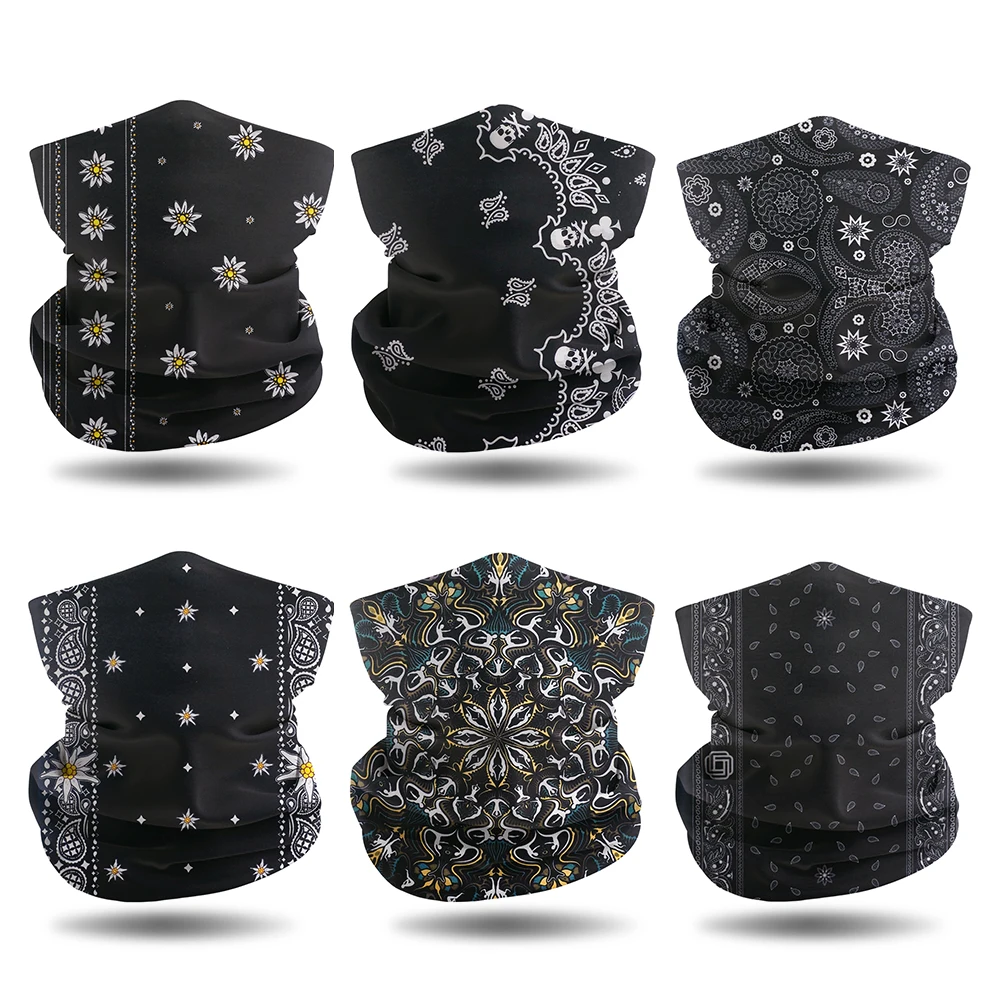 

6PCS Brand New Black Bandana Pattern Bandana Neck Gaiter for Hiking Cycling Women Men Wrap Scarf Paisley Style Headband Warmer