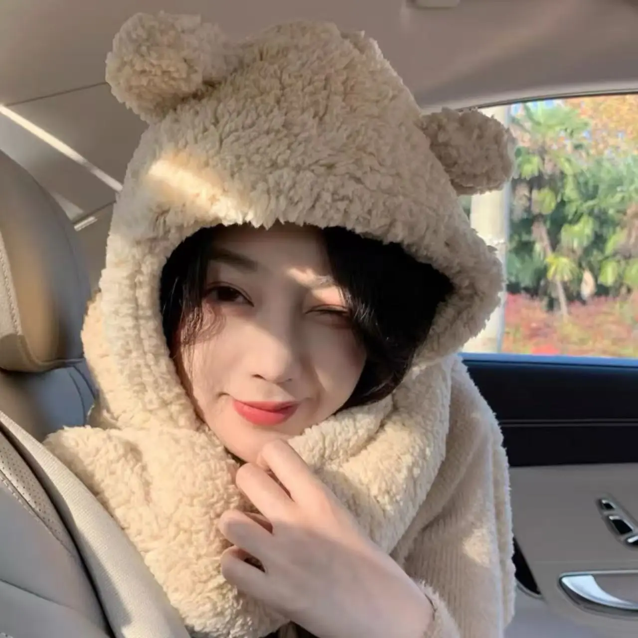 Bear Hat Scarf Set Winter Women Caps Warm Casual Plush Hats Casual Solid Fleece Girl Kawaii Present