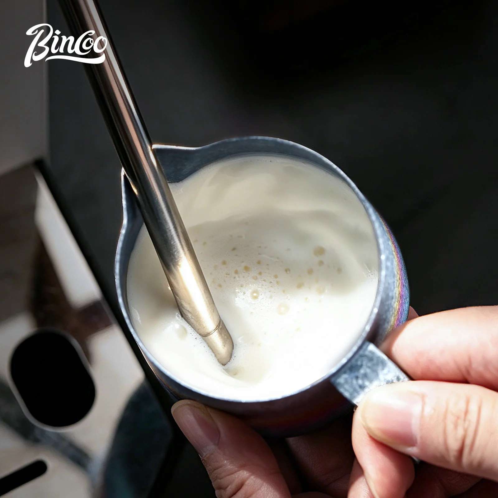 Bincoo Pure Titanium Latte Art Milk Jug – Sharp Spout Frothing Cup, Antibacterial Creamer Pitcher, Professional Grade