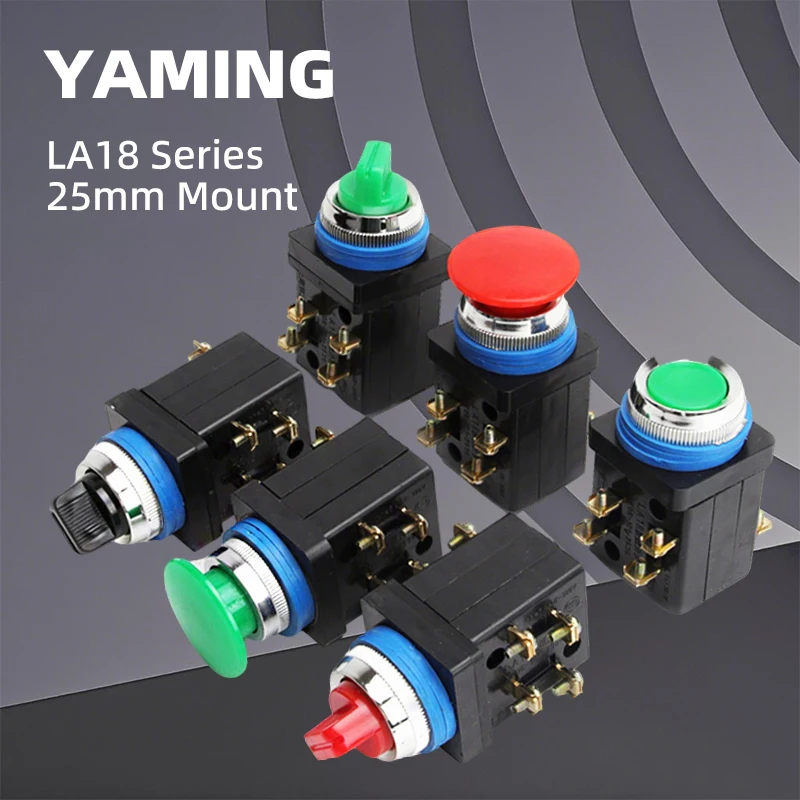 

25mm Flat Push Button Switch LA18-22 Control Self Reset / Locking Knob Rotary Selection 2/3P Red Green