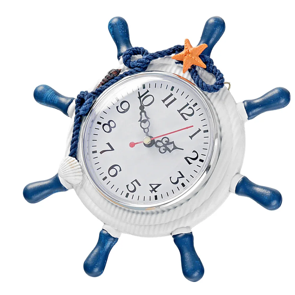 

Wooden Wall Mediterranean Decorative Hanging Clock Home Office Bedroom Decor Clock No Needed Blue Color