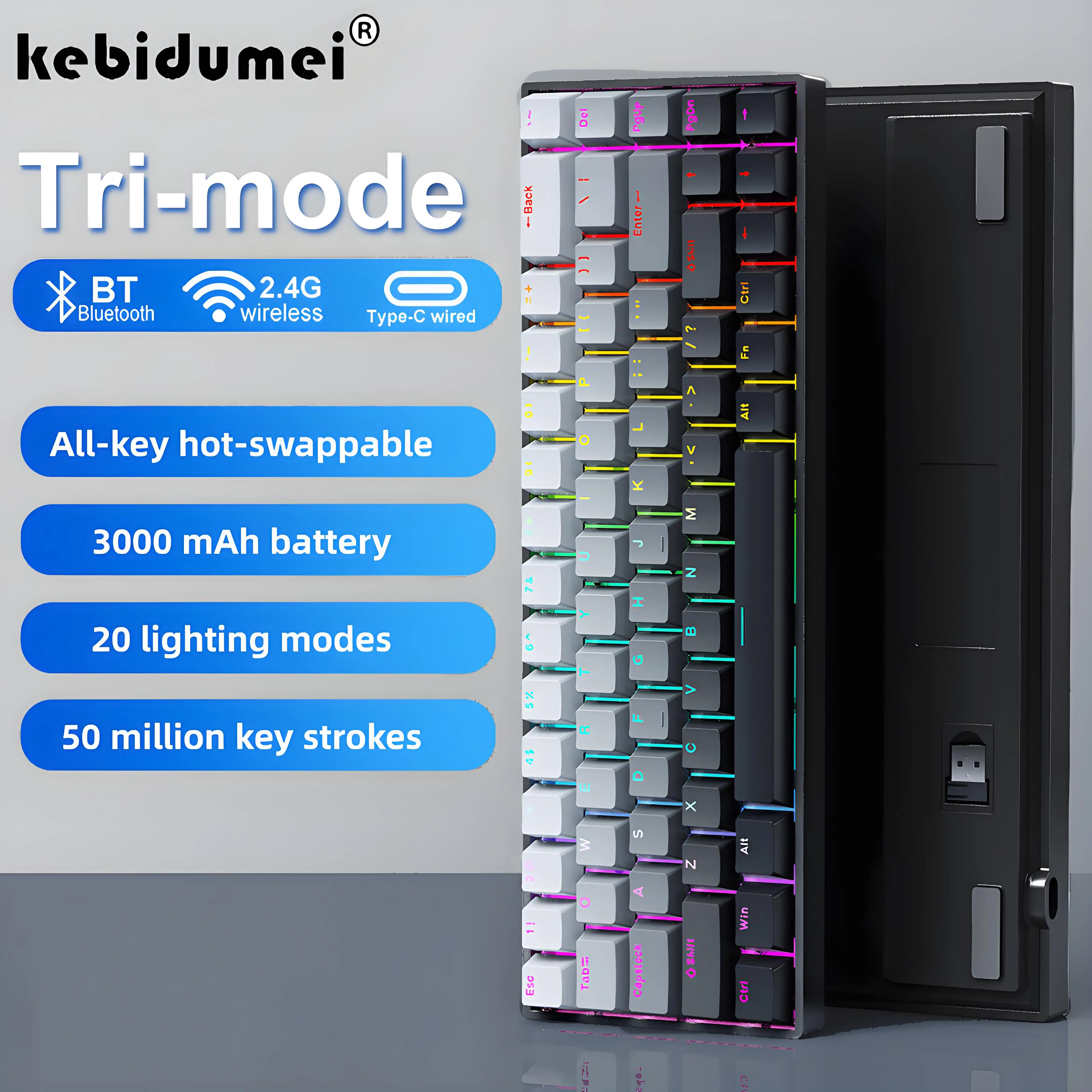 

Механическая трехрежимная клавиатура Bluetooth/USB/2,4G Беспроводная/проводная клавиатура 68-клавишная полная клавиатура с горячей заменой Игровая клавиатура с RGB-подсветкой