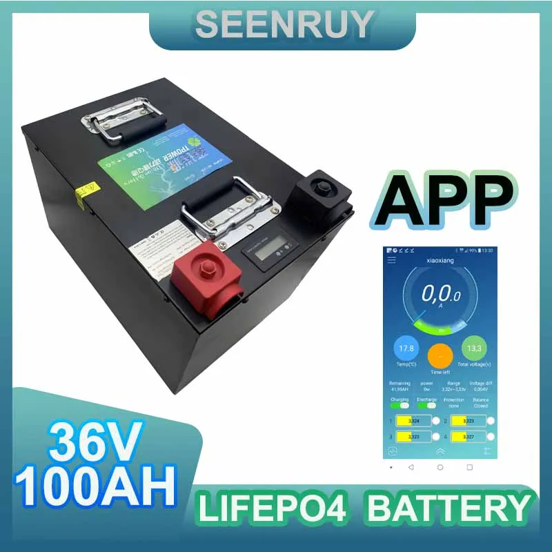 

36V 100AH LIFEPO4 LFP Battery APP Control Built in BMS perfect for Motorcycle Forklift RV Food Truck Lamp Storage System