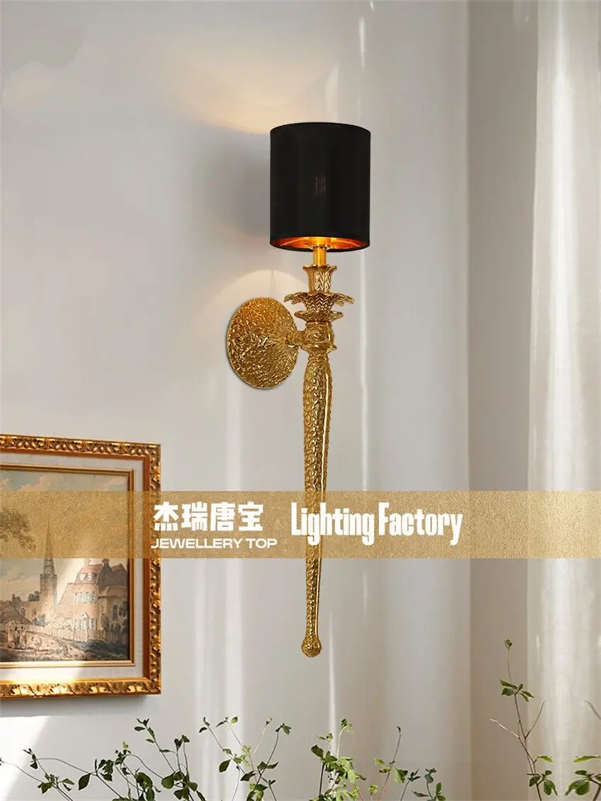 

French all-copper gold bracket wall lamps American luxury bedroom bedside living room decorative LED cloth wall sconces lights