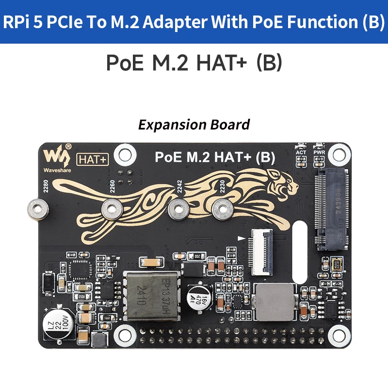 Raspberry Pi 5 PCIe To M.2 With PoE HAT (B) Support NVMe Protocol M.2 Solid State Drive High-Speed Reading For Raspberry Pi 5