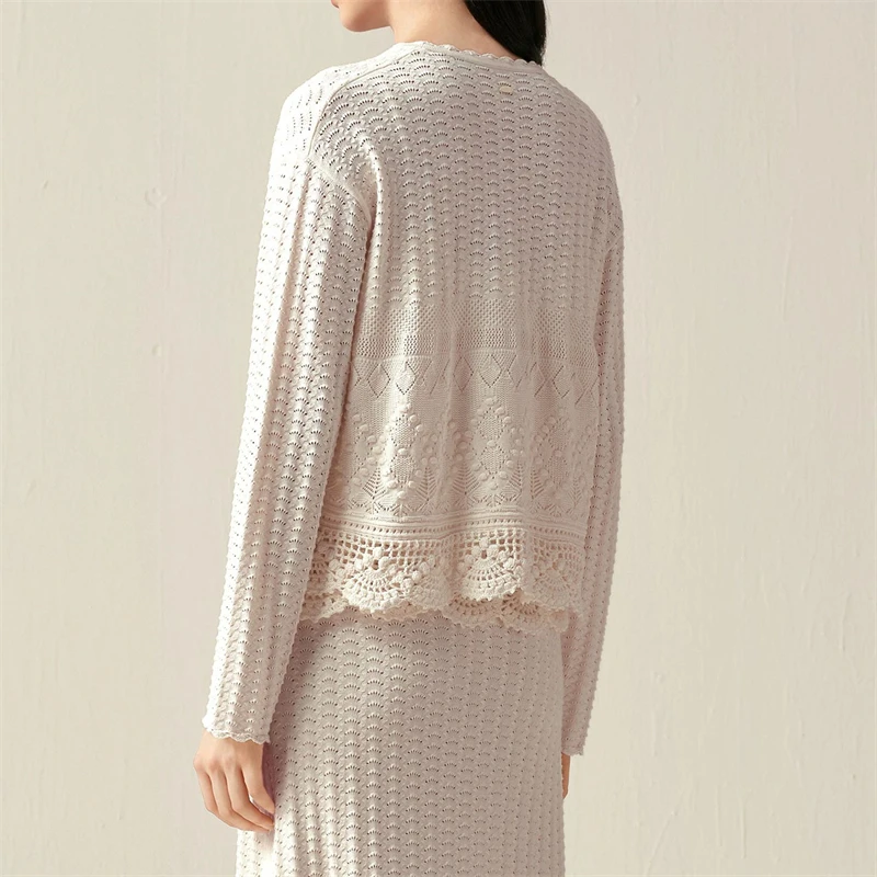High-Quality Summer New Style Women's Fashion Casual Silk Cotton Yarn Open Cardigan Knitted Lace Hollow out Belted Sweater