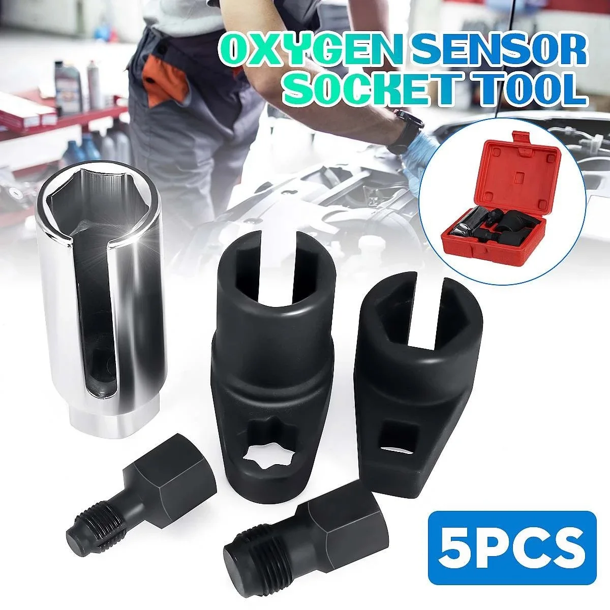 5Pcs Oxygen Sensor Wrench Kit for Auto O2 Socket Removal Install Offset Vacuum Sensor Socket Thread Tool