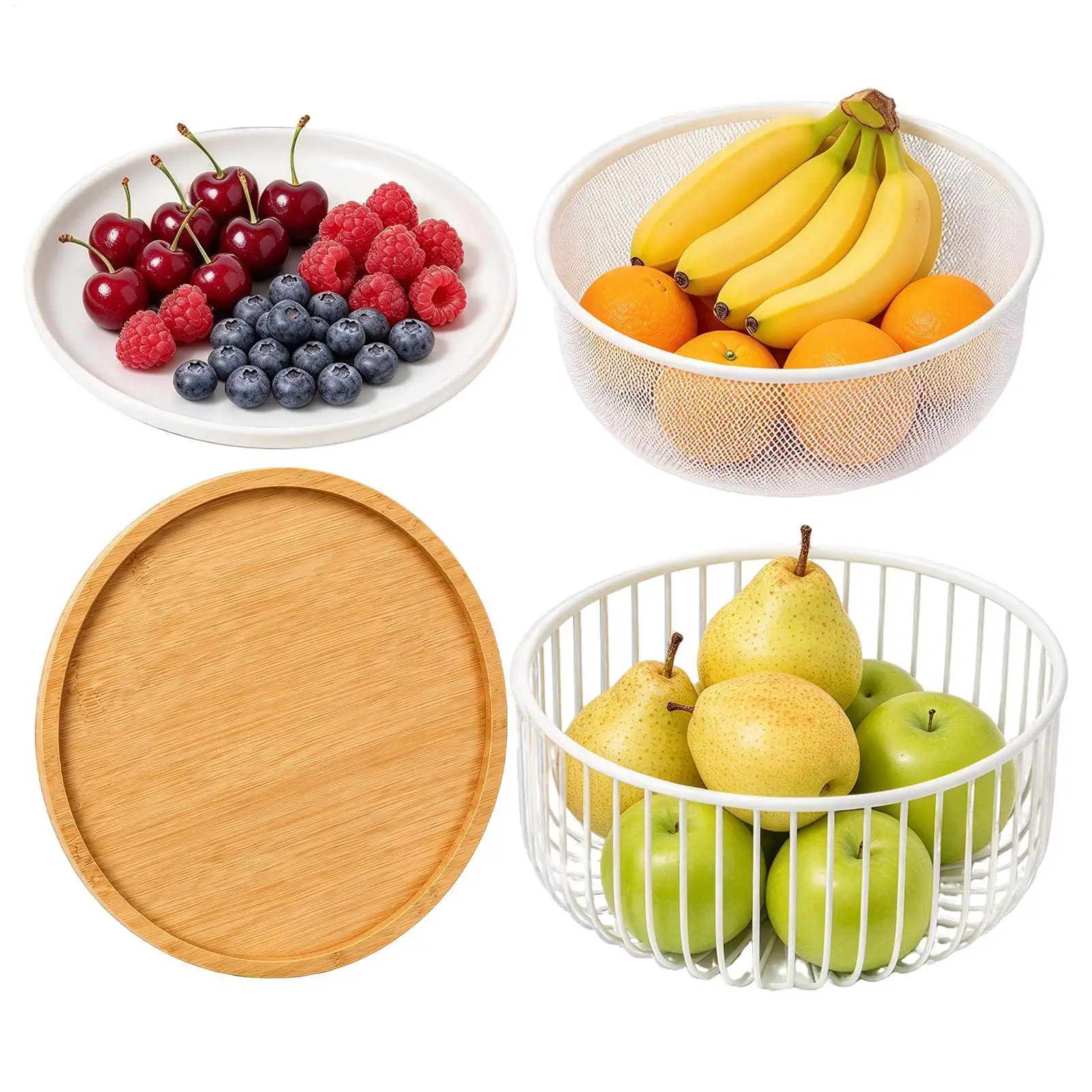 Mesh Fruit Basket with Lid Kitchen Metal Wire Produce Storage Bowl Vegetable Fruit Basket for Kitchen Refrigerator Pantry