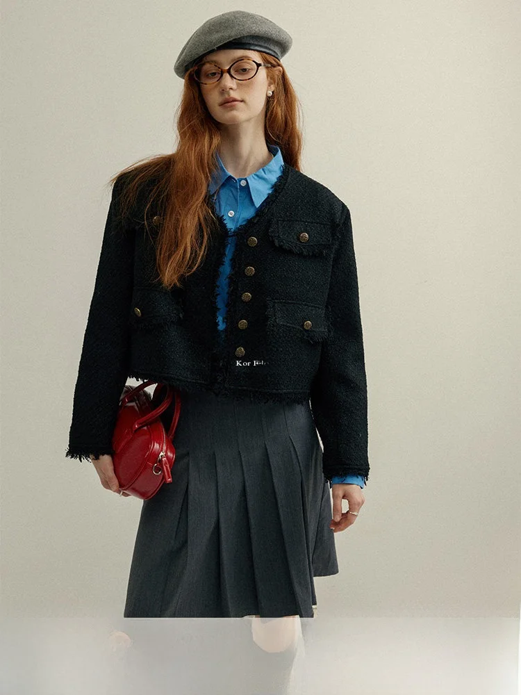 

Шерстяное пальто Rina Berry Bla с бахромой, в стиле ретро, прямого кроя, для женщин, осенний сезон