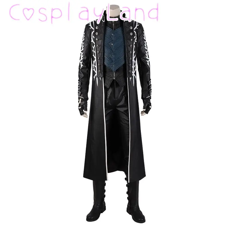 Disfraz de Cosplay DMC5 Vergil para hombre, traje completo con botas, chaqueta, chaleco, hecho a medida, ideal para Halloween y Carnaval, oferta