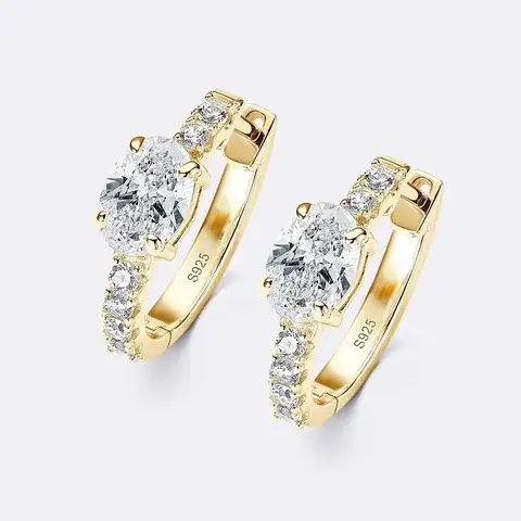 JoiasHome Brincos de prata esterlina 925 com moissanita oval de 1 quilate para mulheres, argolas de diamante criadas em laboratório, joias elegantes para presente