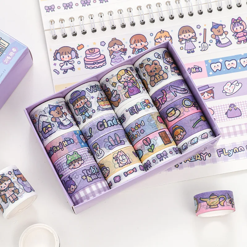 20 Rolls/kit Washi Tape Set Ruan Ruan\'s Wonderland Series Cute Girl Cartoon Hand Account Decoration Collage 10mm 15mm 30mm