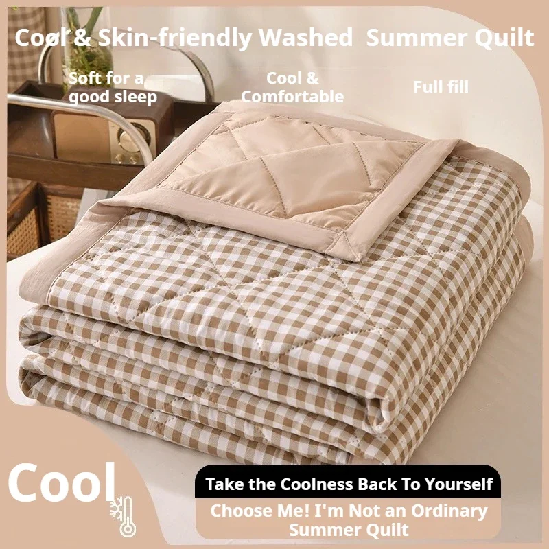 New Plaid Summer Quilt Soft Skin-friendly Breathable Blanket Summer Refreshing Duvet Machine Washable Quilted Comforter Thin