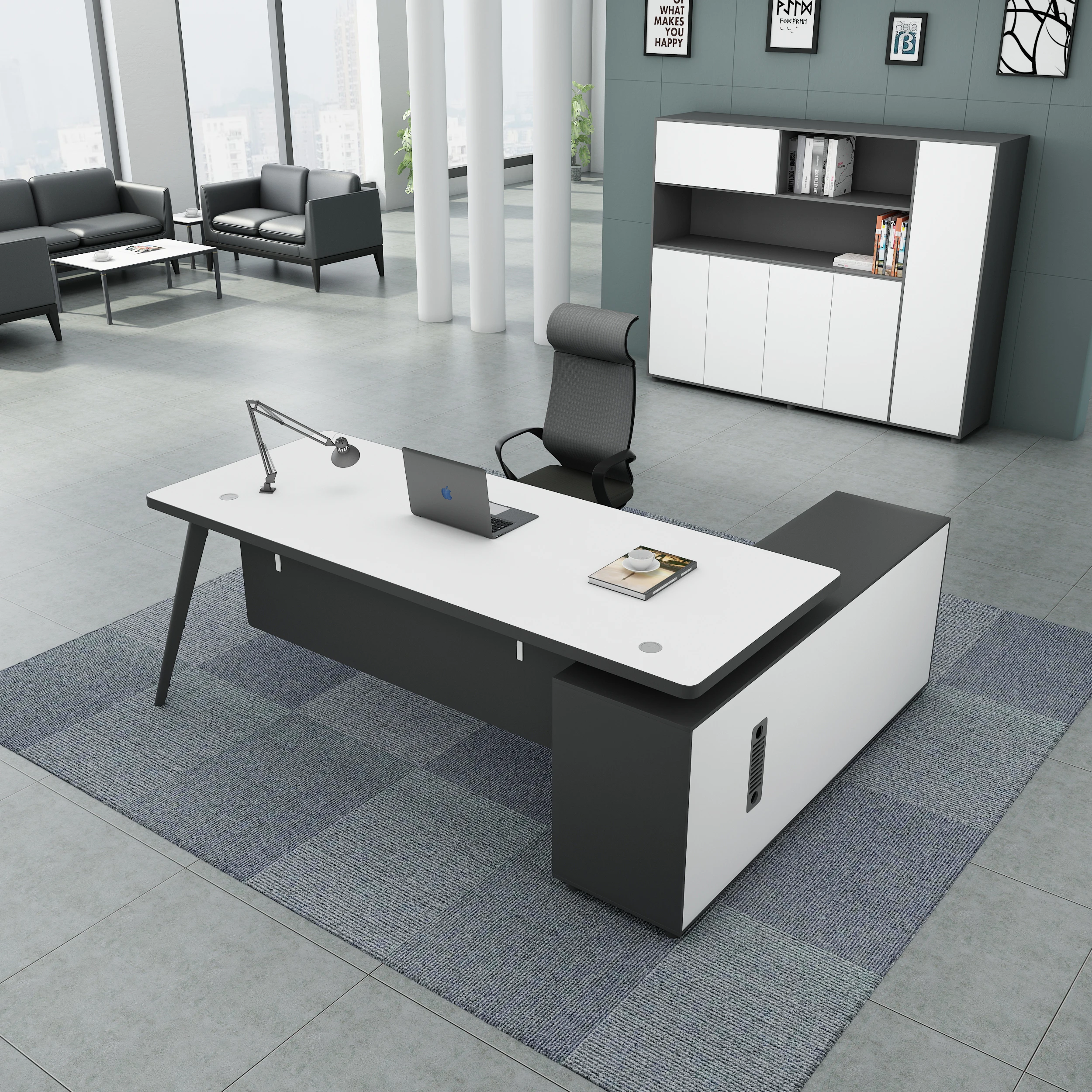 

LBZ52 Modern Table Bureau Office Furniture L Shaped Mdf Commercial Furniture Manager White Executive Office Wooden Desk