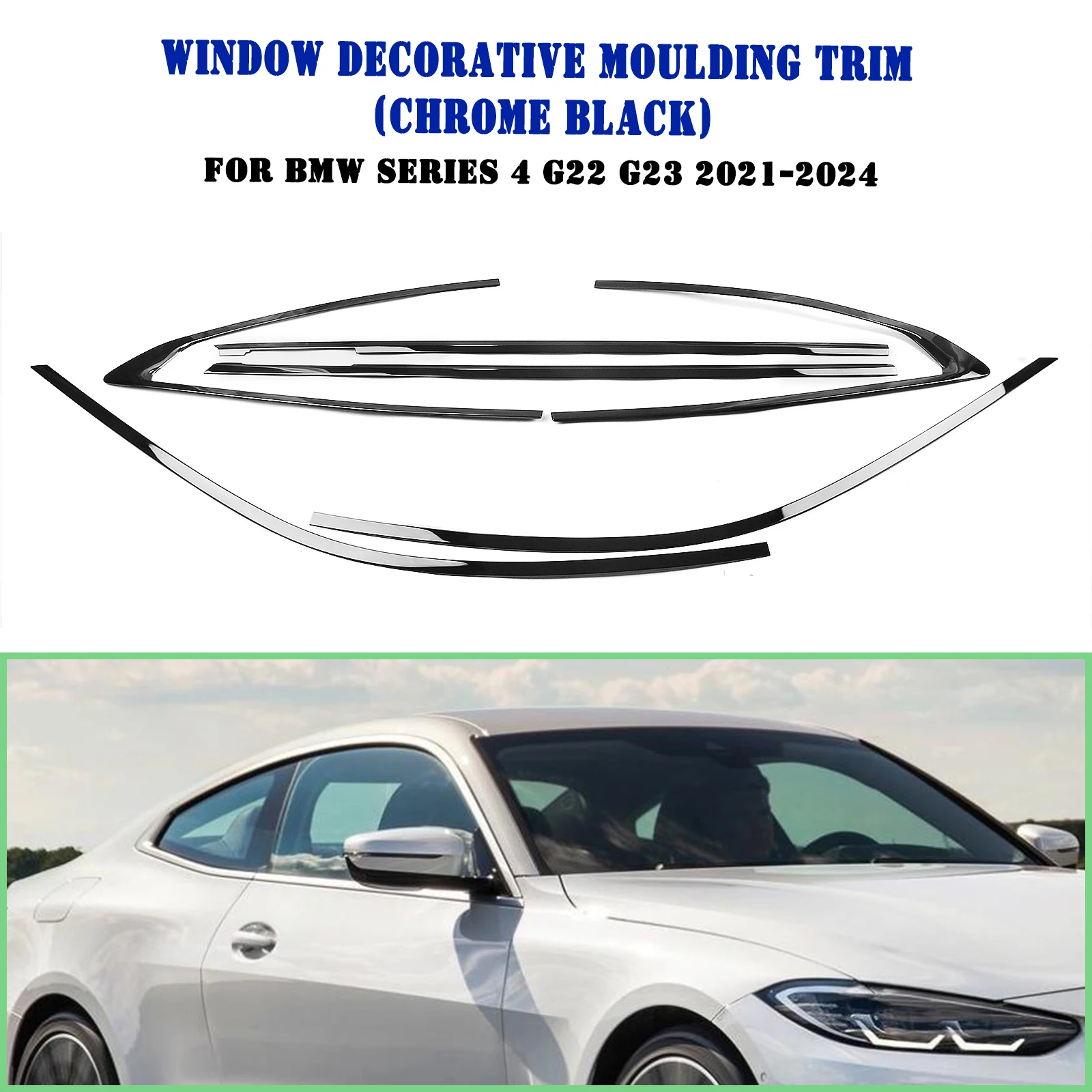 

For BMW 4 Series G22 G23 2021-2024 2 Door Chrome Black Exterior Window Decoration Strip Trim Seal Belt Weatherstrip Decorative