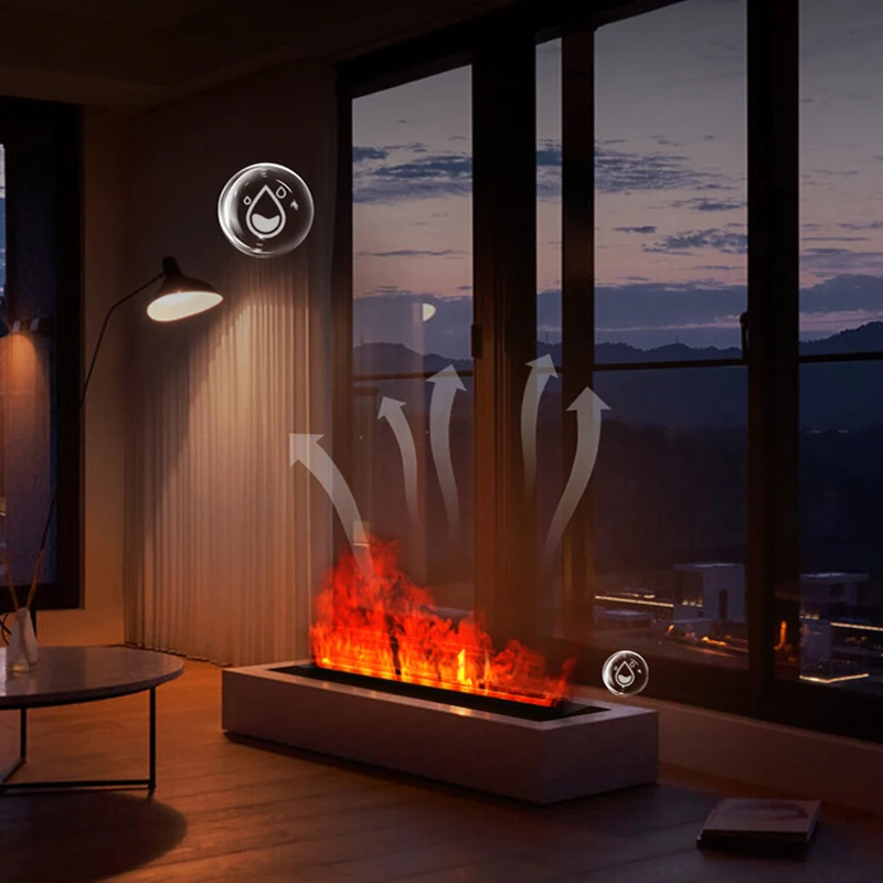 Modern steam Fireplace with Mist & RGB Lighting - IP65 Rated, APP Control, Slim Design for Home/Exhibition Hall