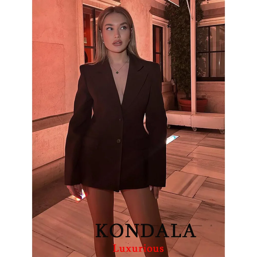 KONDALA Chic Casual Solid Women Suit Pockets Button Blazer Straight Loose Pants Zipper Skirt New Fashion 2025 Autumn Winter Sets