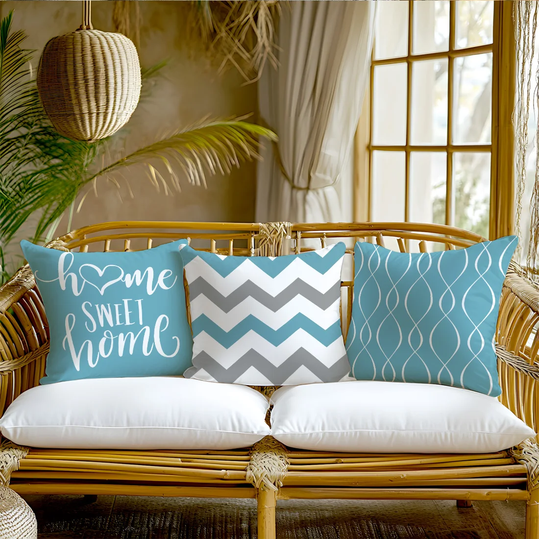 Simple Geometric Pattern Pillow Cover  Abstract Floral & Chevron Patterns Pillowcase for Home Sofa Cushion Single Print