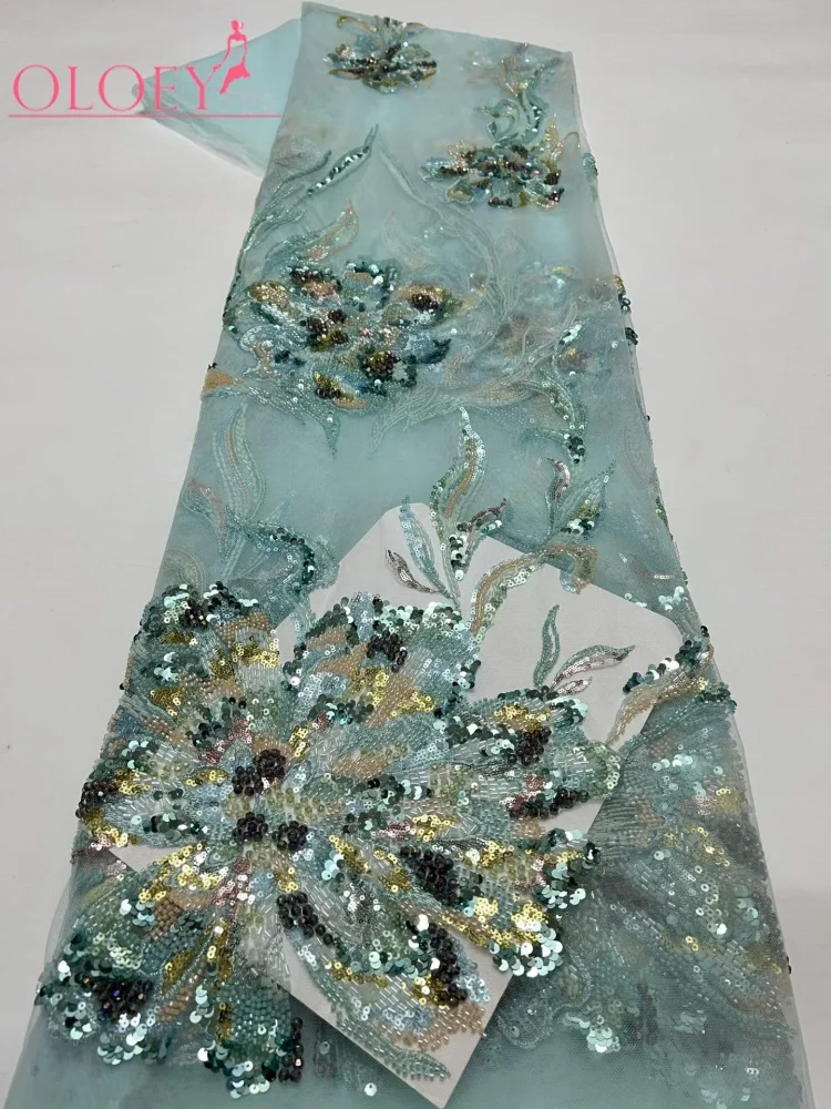 

Latest African flower Lace Fabric,High Quality beaded Lace Fabric,pretty Nigerian sequins Lace Fabric For Wedding