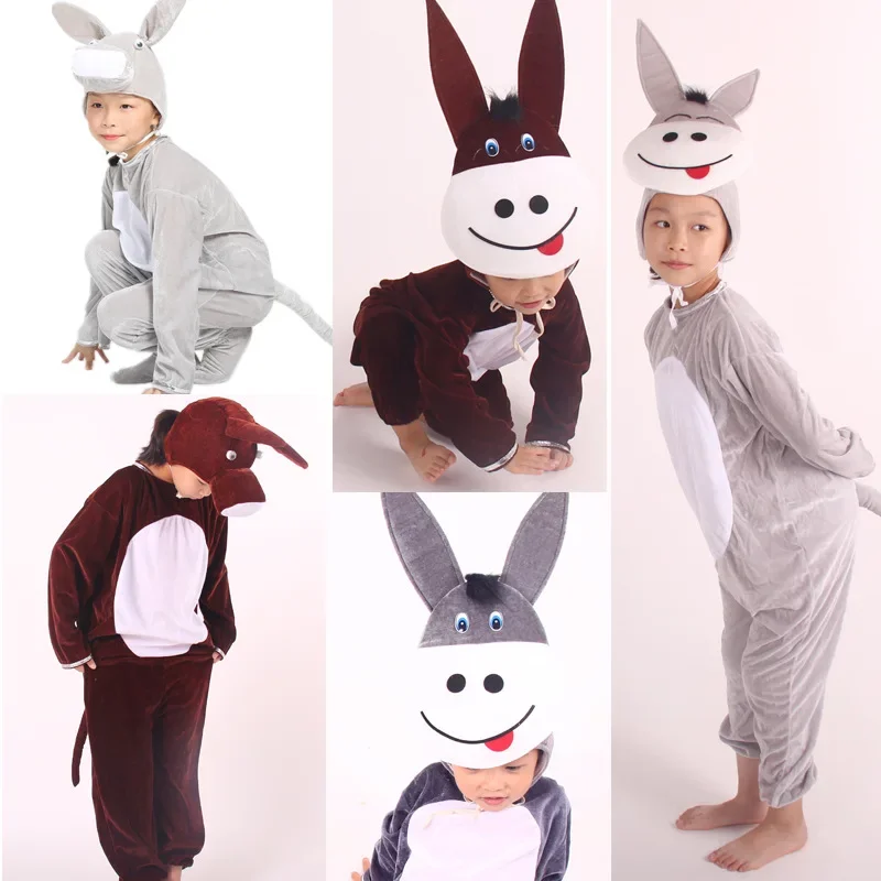 Kinder Erwachsene Jungen Mädchen Cartoon Tier Kostüm braun Esel Cosplay Phantasie gekleidet Halloween Weihnachten